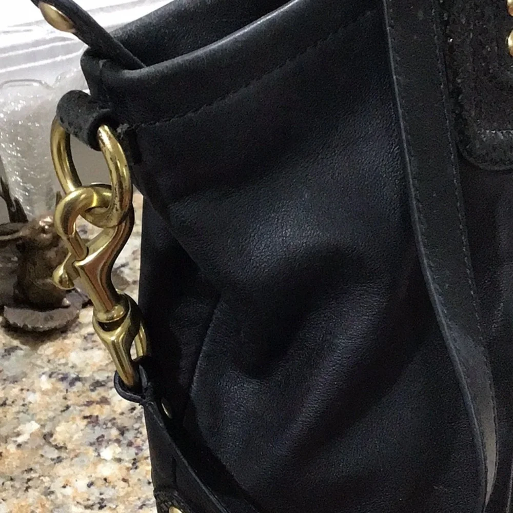 Coach Ashley Designer Black Tote with Gold Accents Crossbody Purse Handbag